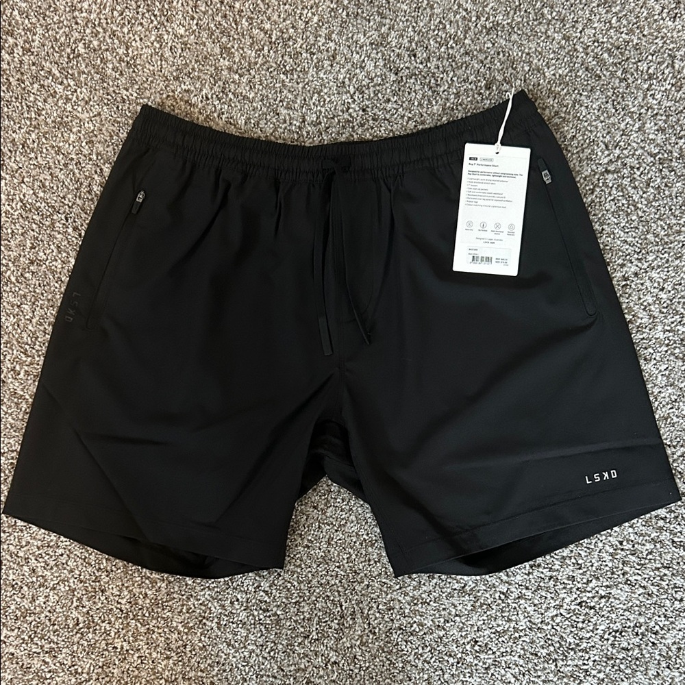 LSKD Rep 7” Performance Short Black-White L Linerless Gym Training Shorts NWT